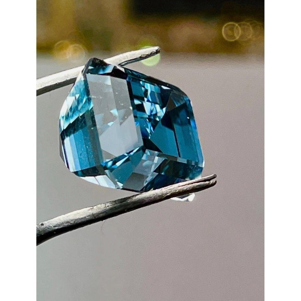 31.04 Ct Montana Blue Topaz Loose Gemstone Custom Precision Emerald Cut Vintage